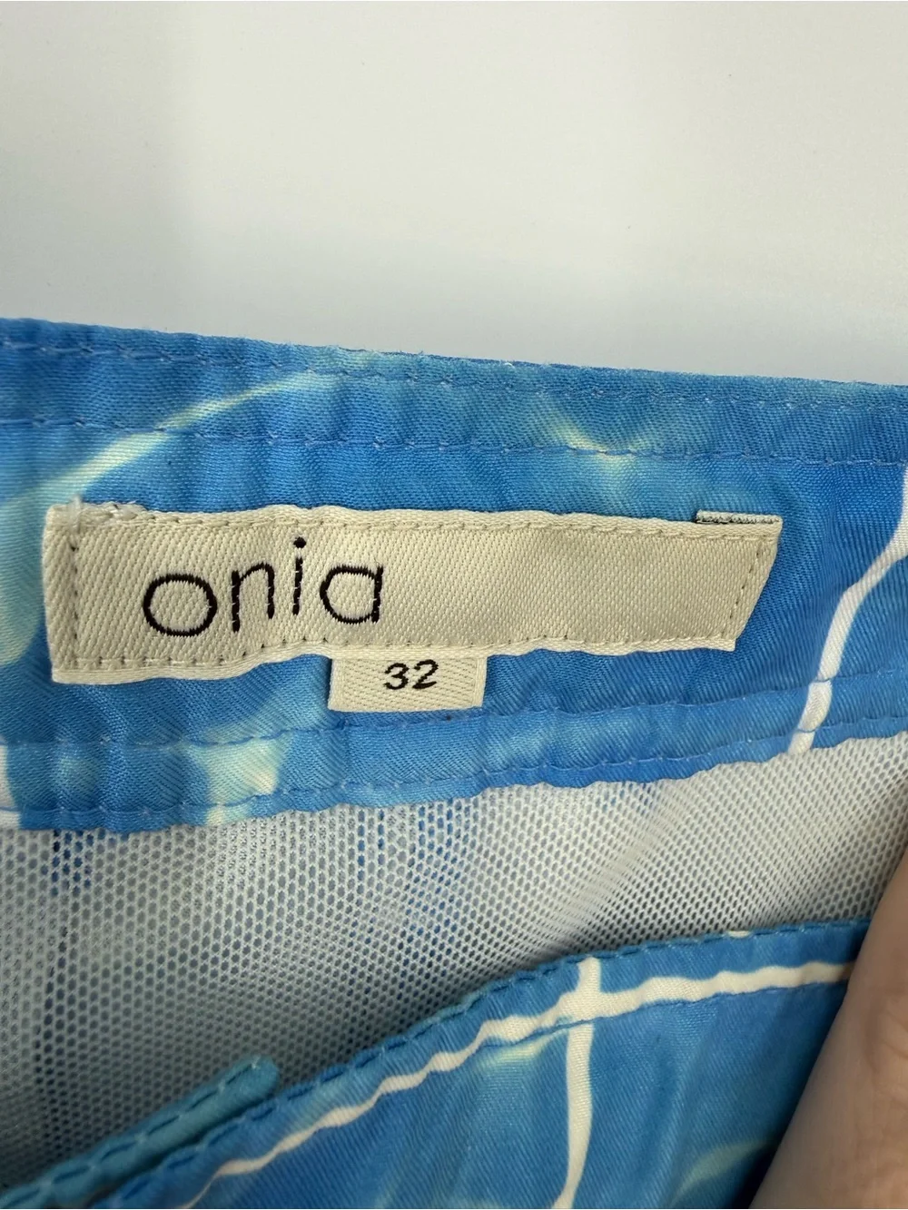 Onia The Calder Swim Trunks Men 32‎ Blue Pool Water Grid Tile Board Shorts 7.5”